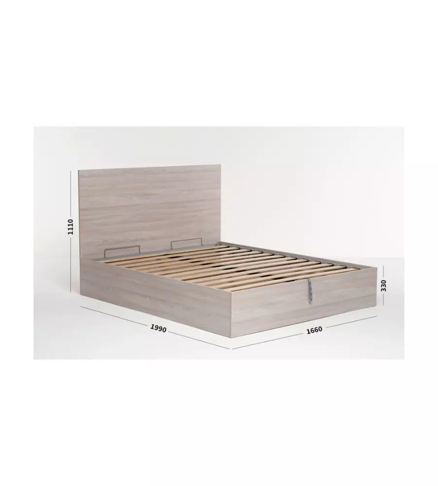 Letto matrimoniale 'hi box' olmo naturale con rete e contenitore 160x190 cm